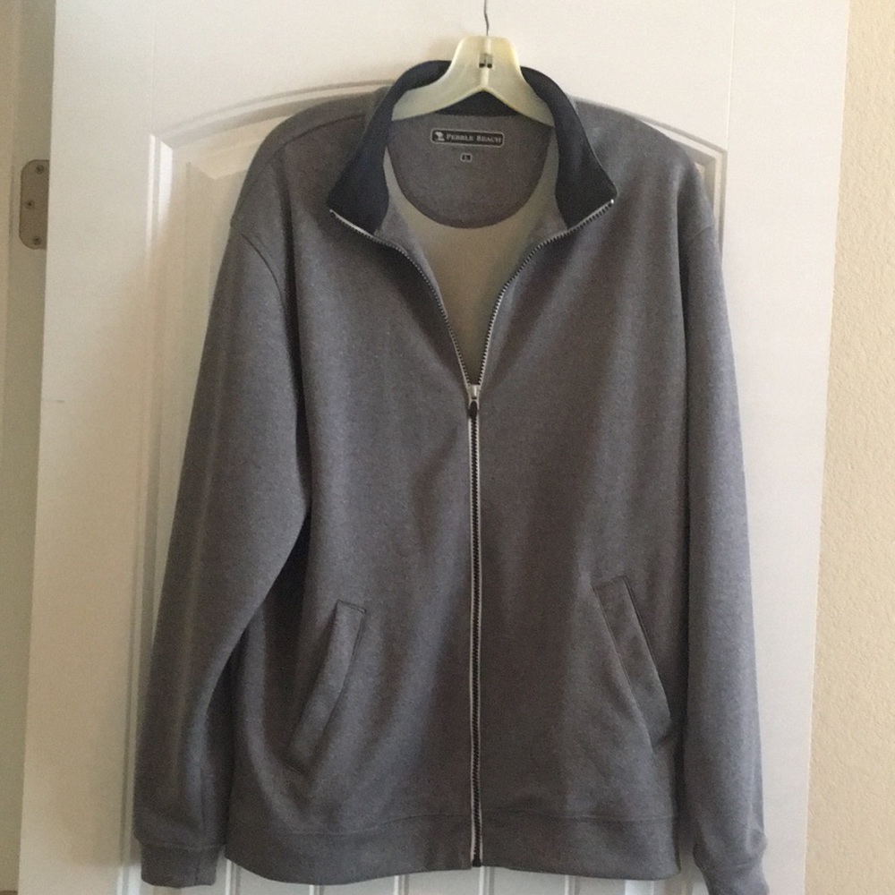 Never Worn Pebble Beach Grey Soft Zip up Jacket.  Very Soft.  Pockets in front.